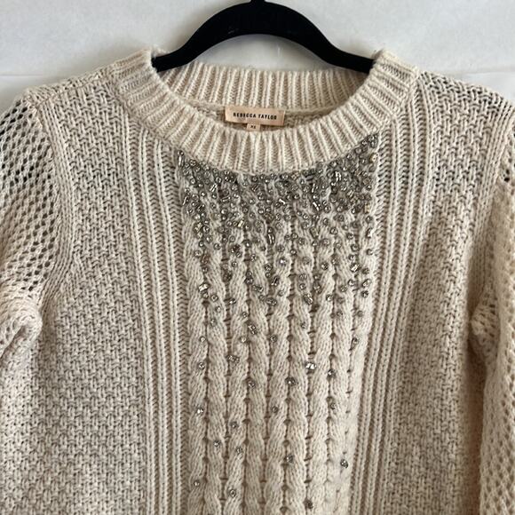 Rebecca Taylor Knit Pullover Sweater Women’s Size XS Cream Holiday Embellished - Picture 3 of 13